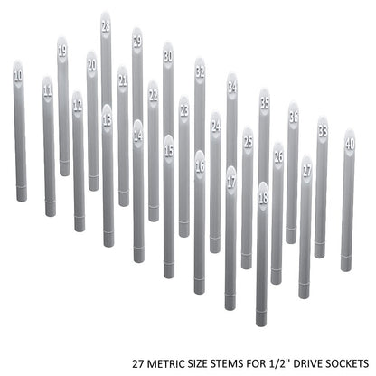 1/2" Socket Stems - Metric - Toolbox Widget USA Socket Organizer, Socket Organization, Toolbox Widget, Tool Box Widget, Tool Organization, Socket Holder, Socket Tray