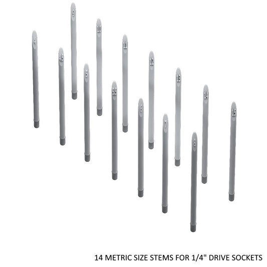 1/4" Socket Stems - Metric - Toolbox Widget USA Socket Organizer, Socket Organization, Toolbox Widget, Tool Box Widget,  Tool Organization, Socket Holder, Socket Tray