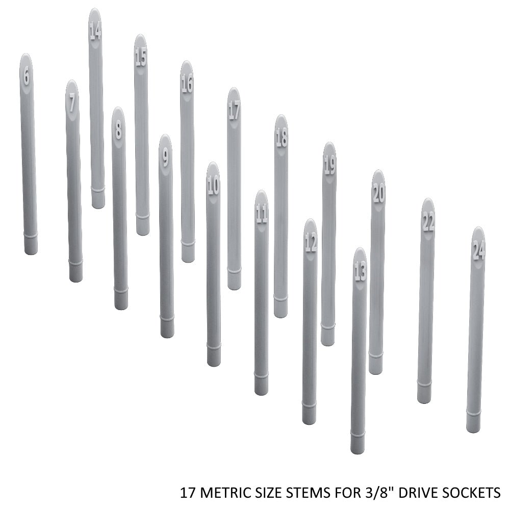 3/8" Socket Stems - Metric - Toolbox Widget USA Socket Organizer, Socket Organization, Toolbox Widget, Tool Box Widget, Tool Organization, Socket Holder, Socket Tray