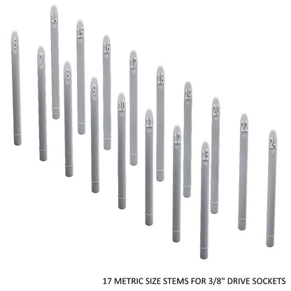 3/8" Socket Stems - Metric - Toolbox Widget USA Socket Organizer, Socket Organization, Toolbox Widget, Tool Box Widget, Tool Organization, Socket Holder, Socket Tray
